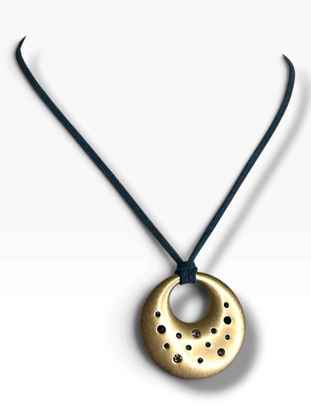 Lia Sophia Illuminate Necklace Retired Gold Tone Blue Crystal Pendant Blue Cord